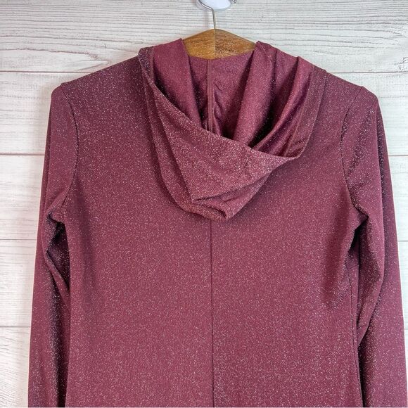 Savage X Fenty Sleep & Shine Hooded Jumpsuit Red Cocoa Size S Burgundy Glitter - Picture 12 of 15